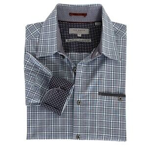 Ted Baker London Mens Size 3 Blue Plaid Long Sleeve Button Down Shirt Flip Cuff